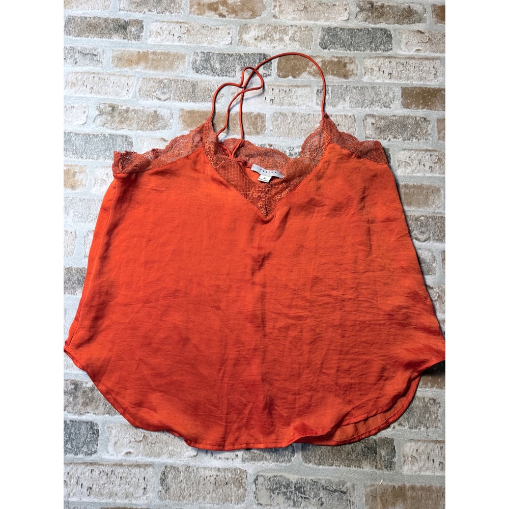 Favlux Fashion Burnt Orange Lace Trim Satin Camisole Top Womens Medium